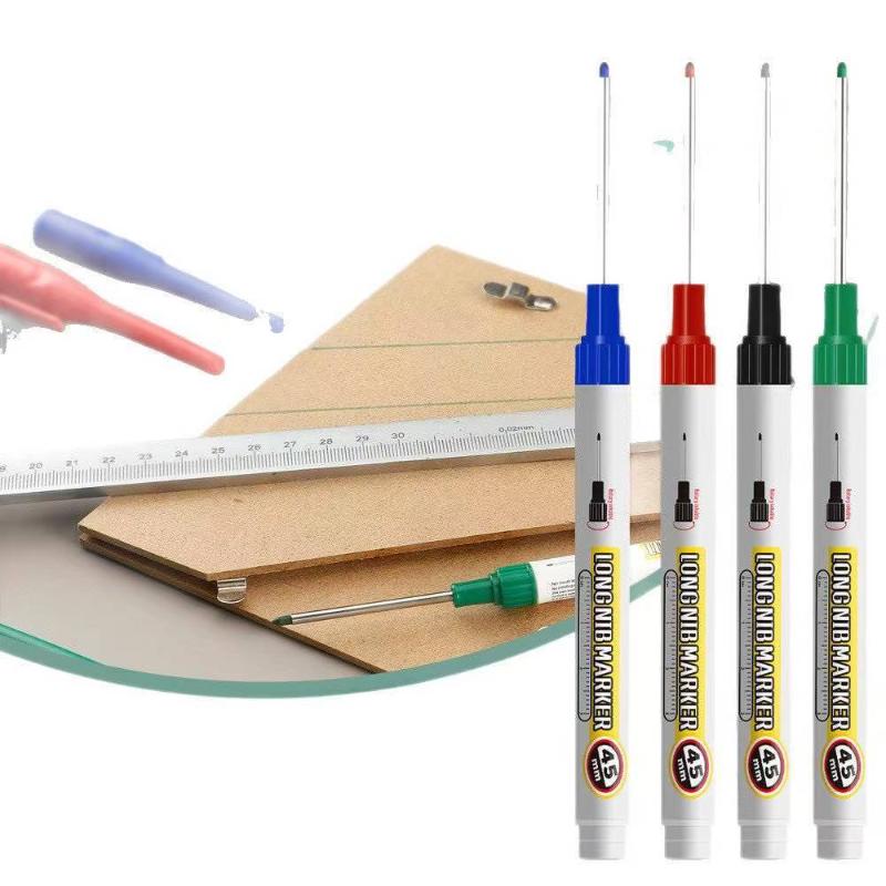 1/4Pcs Long Head Deep Hole Marker Pen Woodworking Decoration Permanent Marker Pen Waterproof Metal Perforating Pen