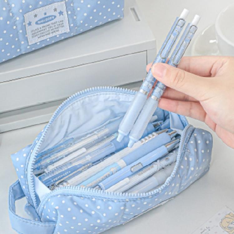 Dotted Print Pencil Bag High Capacity Cloth Pencil Case Multi Compartments Zippered Pen Storage Bag for Student Teen