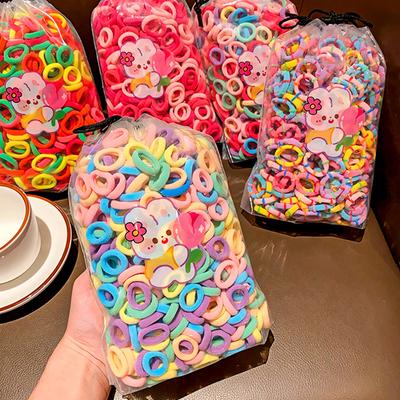 100 Pcs/Bag Girls Lovely Candy Cartoon Colors Solid Elastic Hair Bands Children Cute Srunchies Rubber Bands Kid Hair Accessories