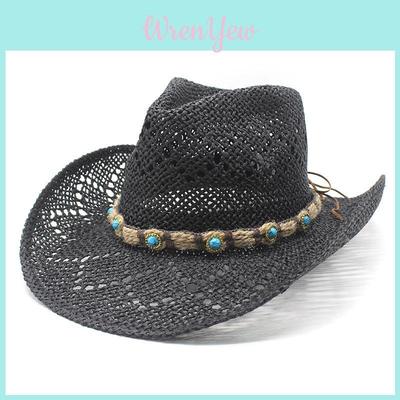 Ethnic Style Straw Hat With Wide Brim For Sun Protection And Breathability Summer Accessory