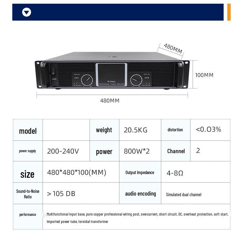 600W*2 High-Power Professional Amplifier for Stage and Conference Room Performance