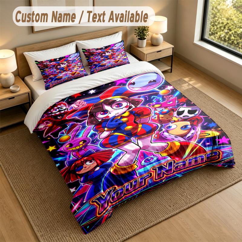 Custom Name Text Bedding 3Pcs Set,The Amazing Digital Circus 1 Duvet Cover 2 Pillowcases Soft Bed Linen For Gift