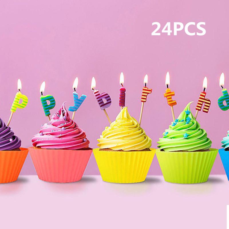 Lingstar 24-Pack Reusable Silicone Baking Cups Cupcake Liners - Muffin Cups Cake Molds