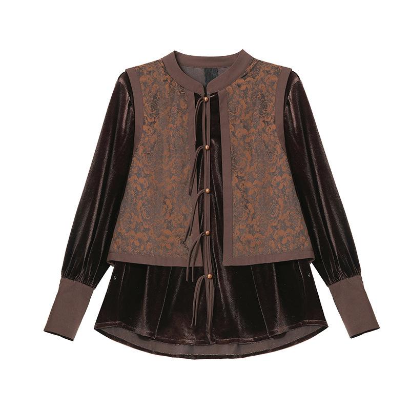 Elegant Autumn Two-Piece Retro Chinese Top for Moms and Seniors