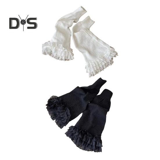 1 Pair Winter Calf Covers Lace Trim Knitted Anti-slip Solid Color Elastic Lolita Style JK Cosplay Performance Daily Wear Sports Outing Leg Warmers