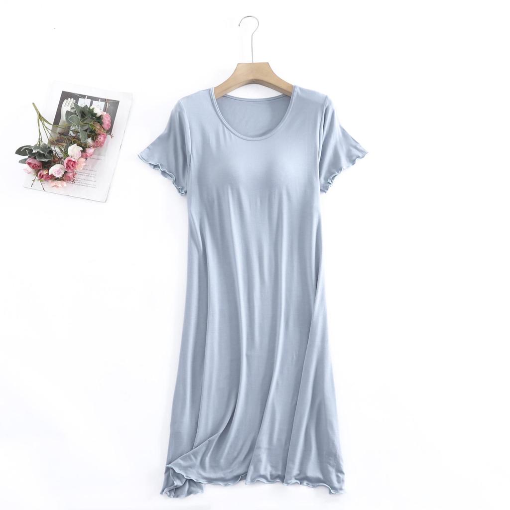 Women's Modal Nightgown with Ruffled Sleeves - Lightweight Pajamas or Casual Home Wear Dress