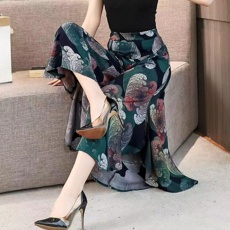 Mode Culottes Fett Mm Weitbeinige Hosen Weibliche Mutter Sommer Dünn Übergröße Bedruckter Rock
