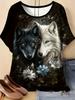 Neues Damen T-Shirt 3D Wolf Druck Rundhals Kurzarm Mode Grafik T-Shirts Lustige Streetwear Tops Y2k Lockeres T-Shirt Damen Kleidung