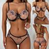 European-American Sexy Lace Mesh Bikini Lingerie Set with Embroidery