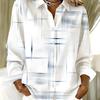 Mid-length women's long-sleeved shirt, designed with fashionable abstract lines and simple aesthetics in blue and white