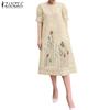 ZANZEA Rochie casual cu mânecă scurtă cu decolteu O cu broderie pentru femei