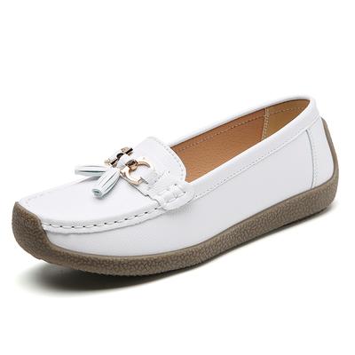 New Tassel Women's Flat Spring and Autumn Women's Loafers Leather Breathable Comfortable Mom Work Walking Shoes Large Size