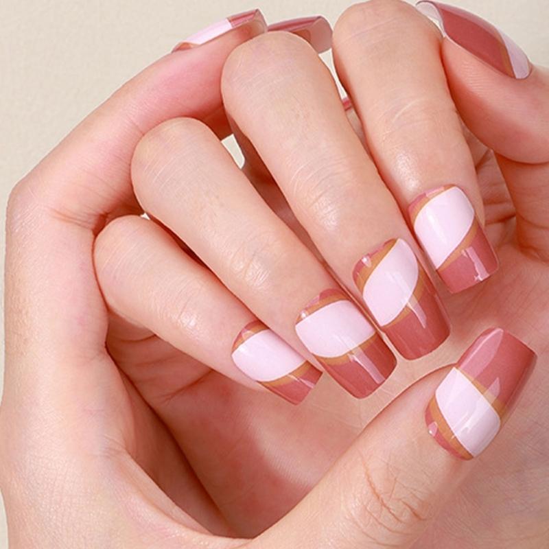 Gel Nail Stickers Full Cover Self Adhesive French Manicure Strips Quick Apply No UV Light Required with Nail File Stick