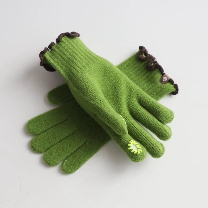 

Женские флуоресцентные шерстяные трикотажные перчатки без пальцев для сенсорных экранов - зима 2023 г., рождественское тепло для езды на велосипеде One Size