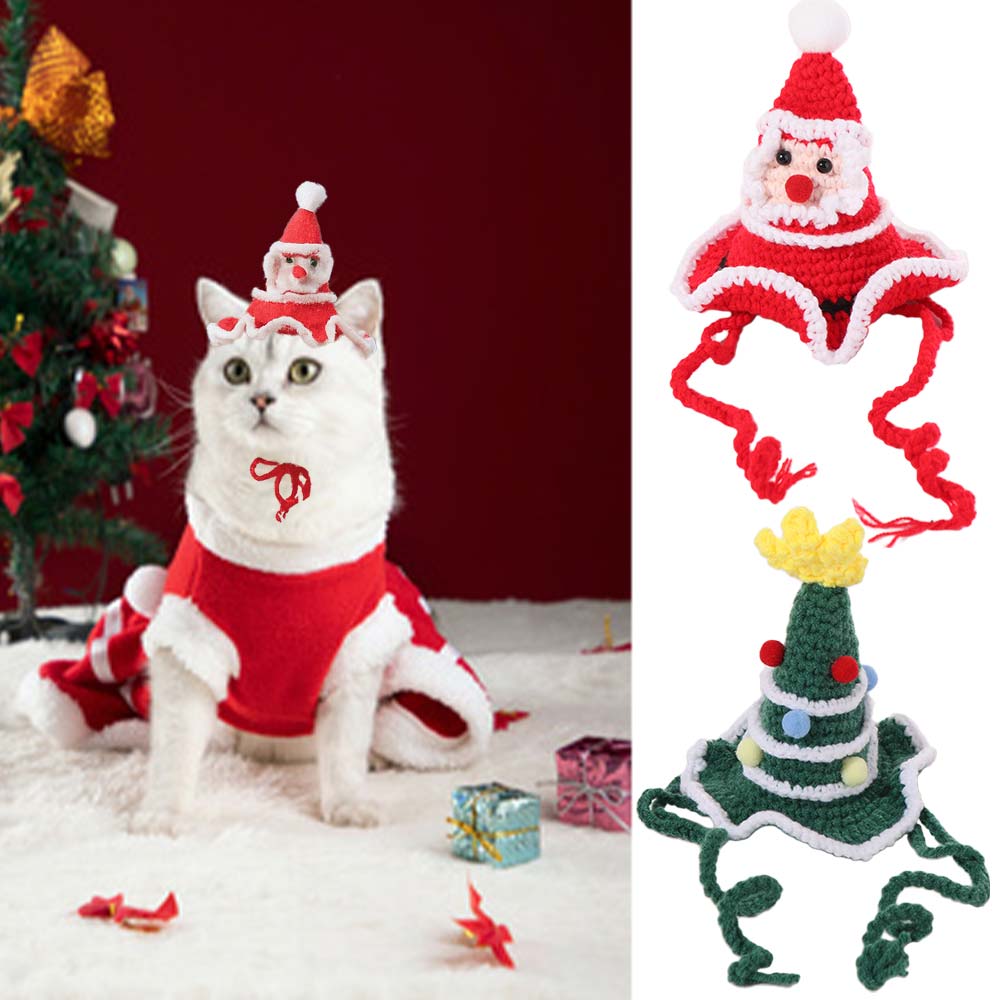 Cute Cat Knitted Hat Comfortable Dog Christmas Tree Hat Pet Accessories Dog Headwear Party