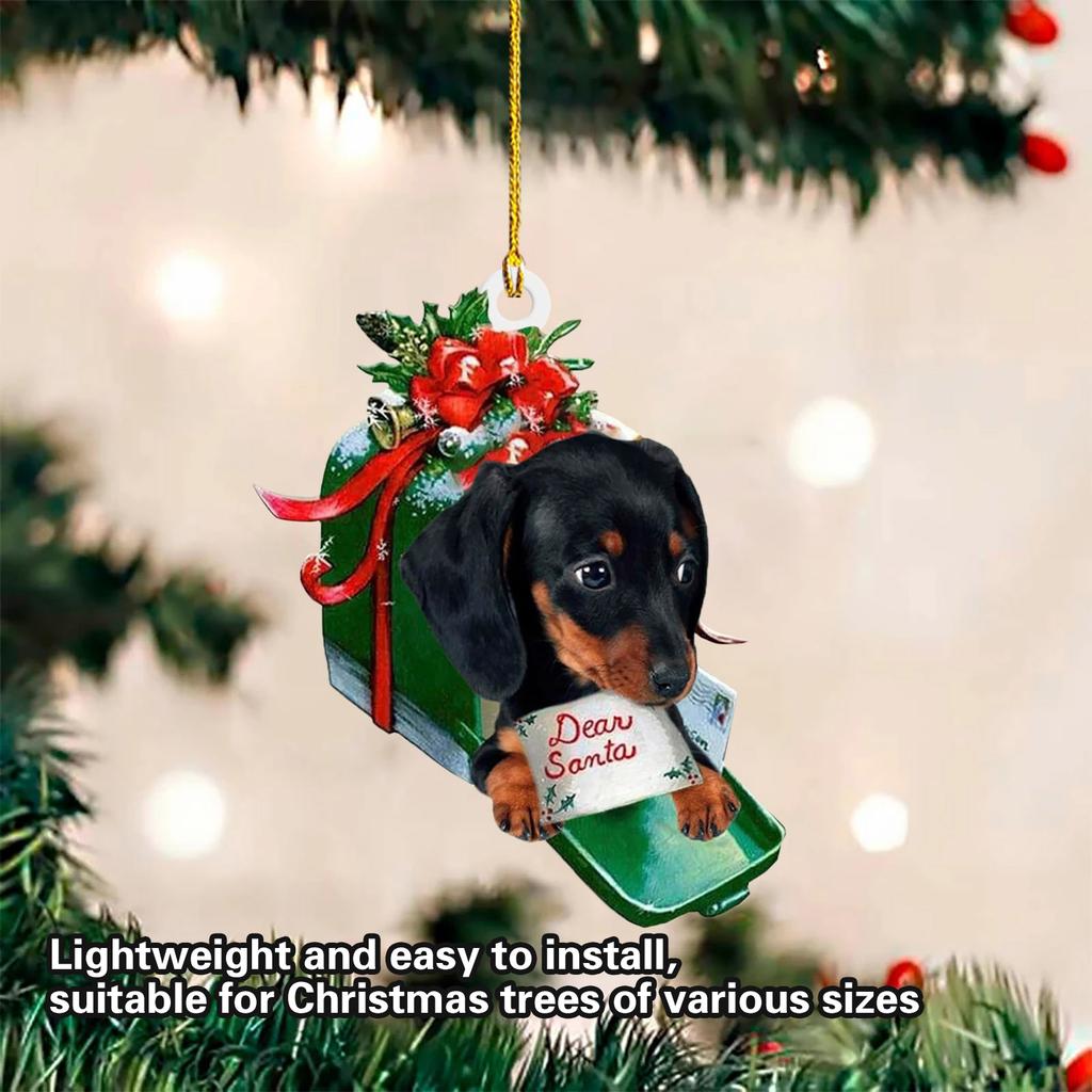 Festival Dachshund Hanging Charm Acrylic Christmas Tree and Car Interior Decoration Decorative Pendant for Indoor