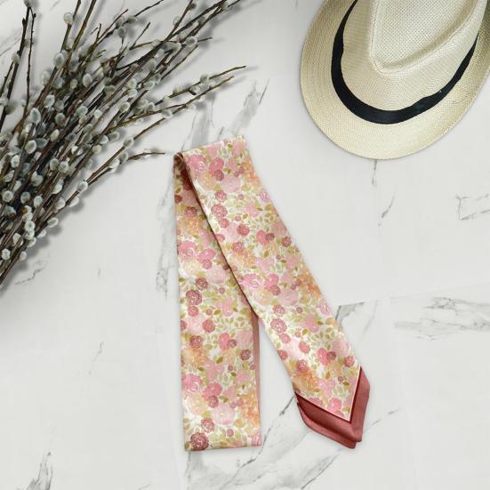 Kvinner Sommer Skjerf Bag Dekorasjon Myk Kontrast Farge Blomstertrykk Kunstnerisk Maleri Dekorer Hals Glatt snøring Dame Hårbånd Hårtilbehør