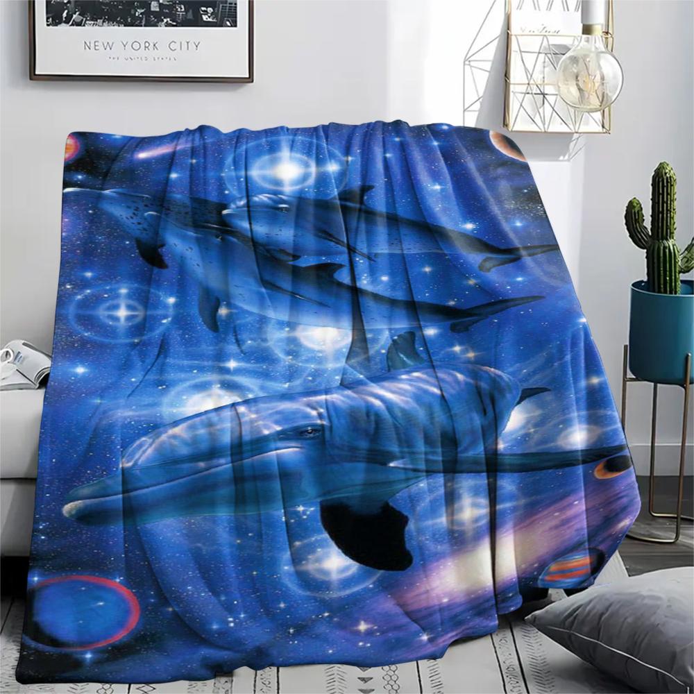1Pc Dolphins Print Flannel Blanket, High Quality Comfortable for All Seasons, Home Decor, Warmth and Comfort, Perfect for Christmas Gifts
