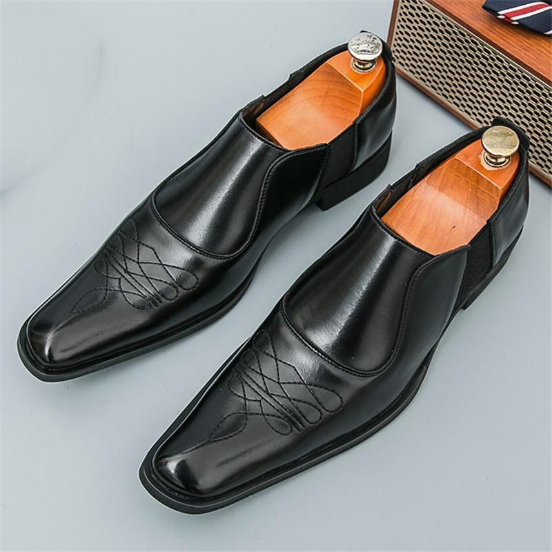 Gentleman Britain Pointed Toe Patchwork Formal Shoes For Men Slip On Loafer Wedding Prom Dress Homecoming Pageant Zapatos Hombre