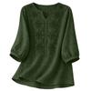 Blusa de Algodón y Lino para Mujer Bordada Floral Cuello en V Manga 3/4 Tops Casuales de Corte Holgado Camisas Tunica para Oficina Vacaciones Streetwear