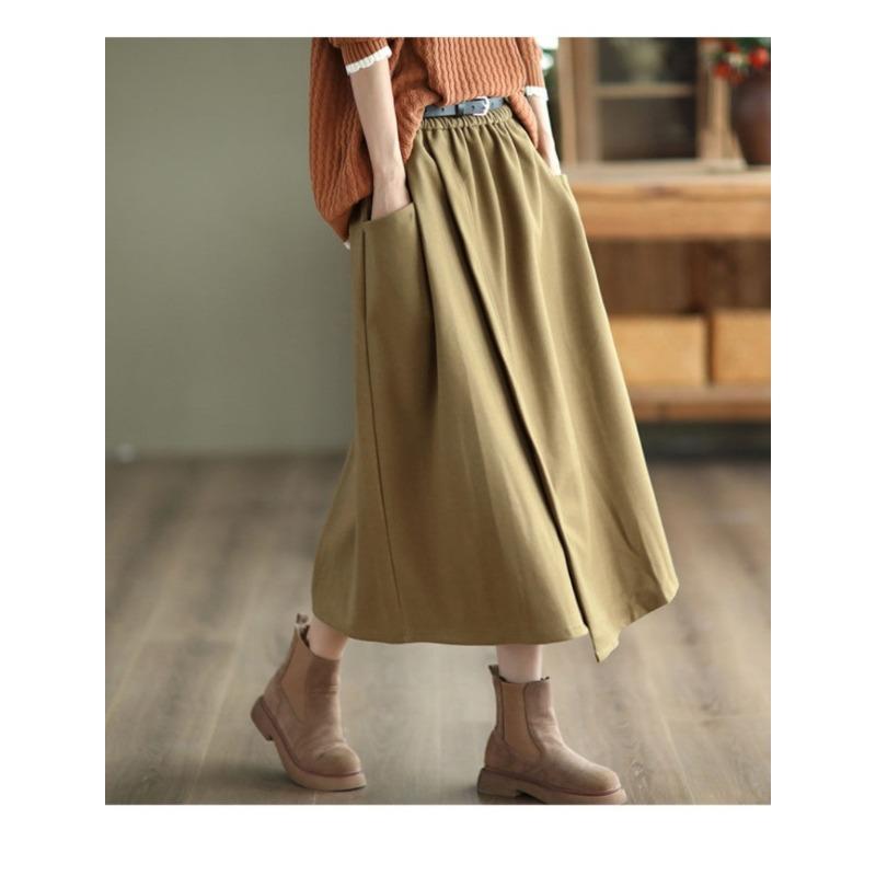 Women's Autumn Retro Elastic Waist Was Thin Mid-length Temperament A-line Skirt