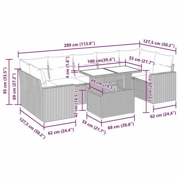 VidaXL Garden Lounge Set with Cushions 8 Pcs Beige Braided Resin 3326280