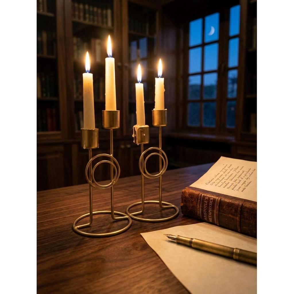 Modern Iron Double Candle Holder Set of 2 – Gold Metal Decorative Candle Stand for Home Decor, Table