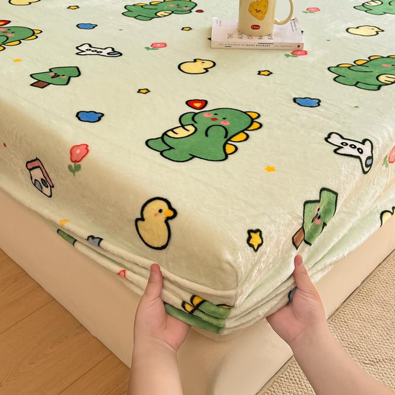 Flannel Bed Sheet Winter Warm Plush Fitted Sheet Soft Mink Cashmere Bed Linen Mattress Cover Elastic Bedspread