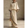 Women's Loose Fit Two Piece Outfit Three Quarter Sleeve Batwing Top and High Waist Maxi Skirt Set
