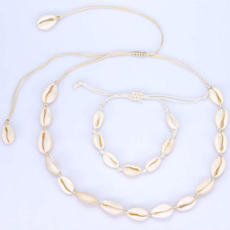Natural Sea Shell Charm Bracelets Necklace For Women Men Summer Sandy Beach Handmade String Rope Hand-woven Shells Accessories