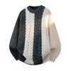 Men's Winter Trendy Color-block Loose Round Neck Pullover Sweater