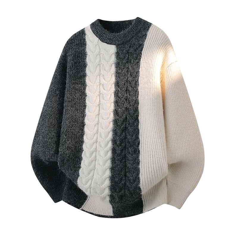 Men's Winter Trendy Color-block Loose Round Neck Pullover Sweater