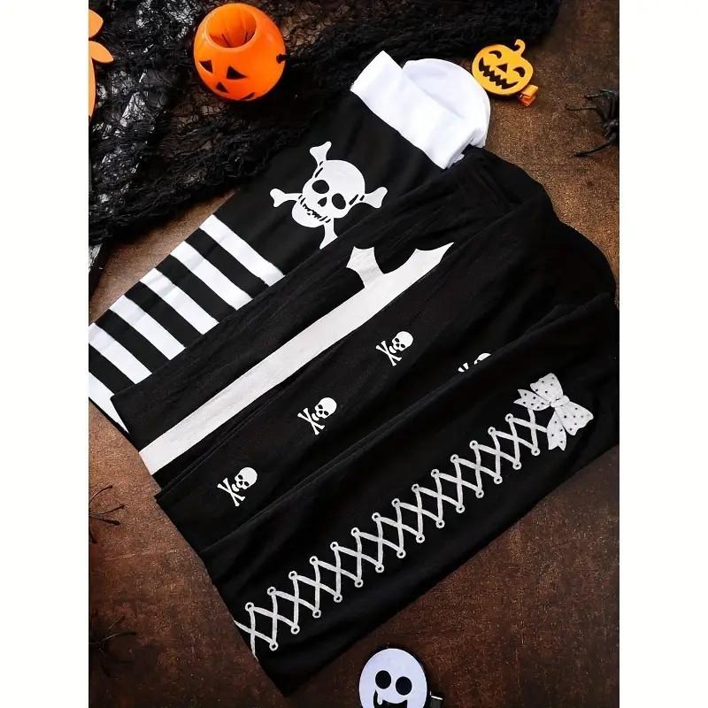 Șosete lungi până la genunchi din poliester cu imprimeu cranii pentru Halloween și Crăciun