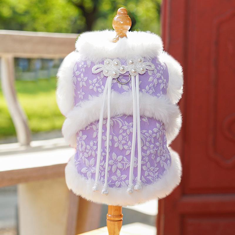 New Year and Autumn-Winter Double-Layer Thick Fleece Traditional Chinese Style Rabbit Pet Dog Cat Clothing Tang Suit