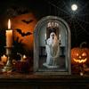 Dark Floral Halloween Decor Arched Wooden Wall Decor, Ghost Cat Hanging Ornament, Distressed Gothic Decorative Picture Frame Tabletop Plaque,