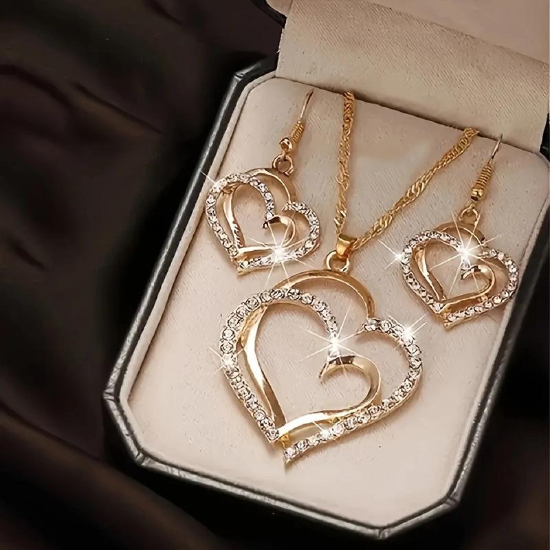 Hot-selling creative ring love shape pendant necklace women's and earrings elegant versatile jewelry set