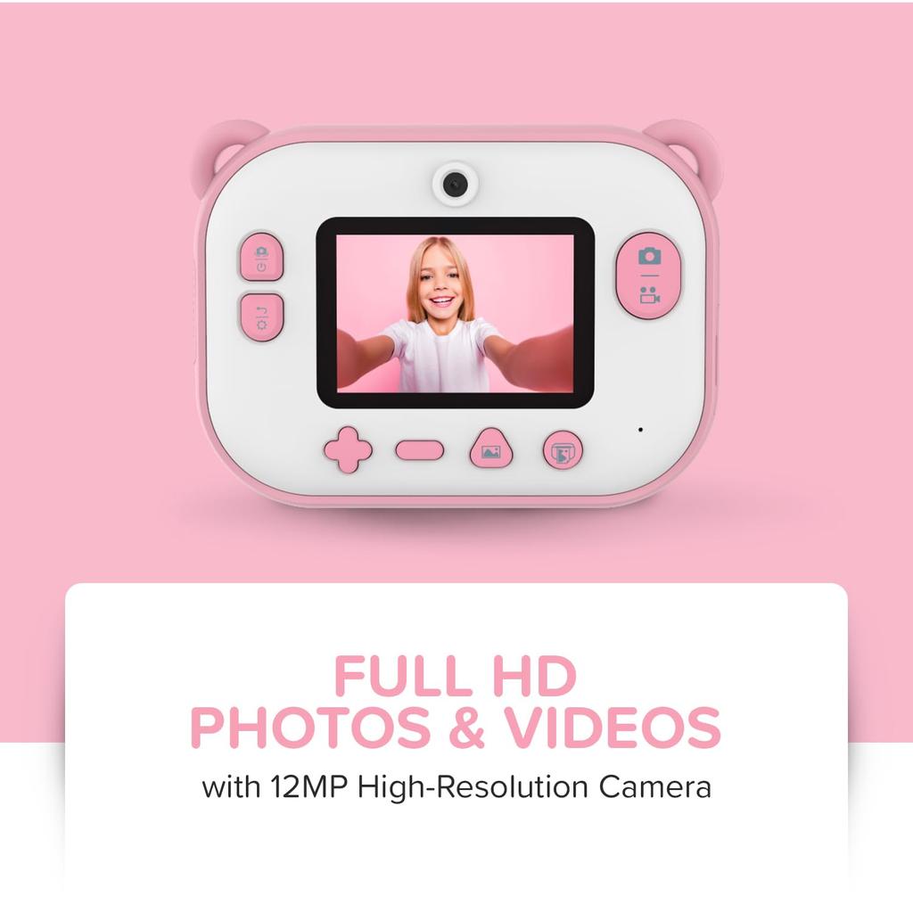 myFirst Camera Insta 2 [Inkless, Instant Printing] 12MP Dual Lens, Timed Shooting, 10-Second Printing, Ultra-Lightweight (Pink)