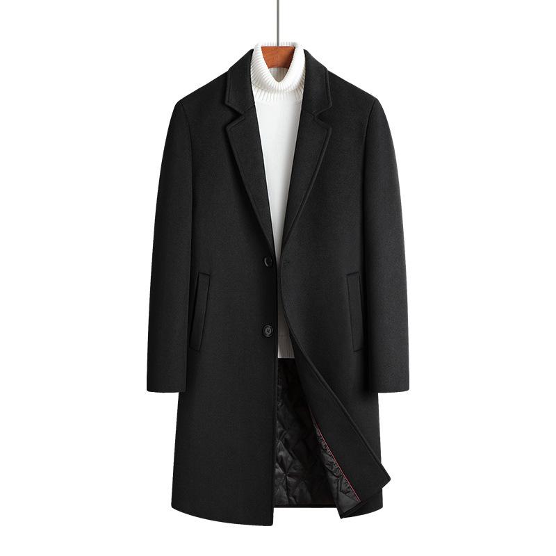 Autumn and Winter Men's Woolen Coat Medium and Long Suit Collar Cotton Thickened Woolen Coat Men's Coat