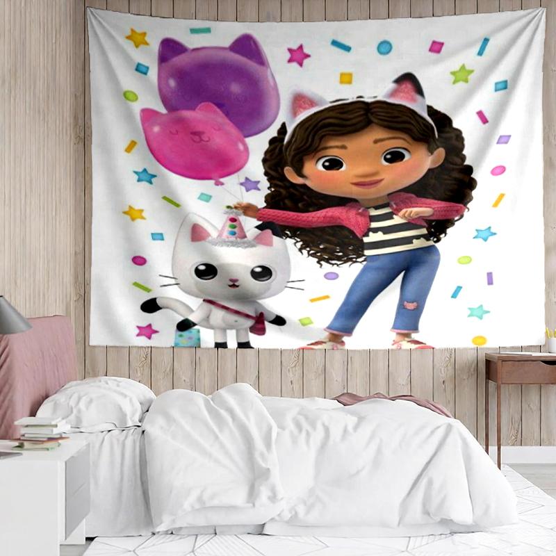 Gabby’s Dollhouse Print Tapestry, Backdrop, Easy Setup, Ideal for Bedroom, Office & Living Room, with Aesthetic Wall Hanging Decor.