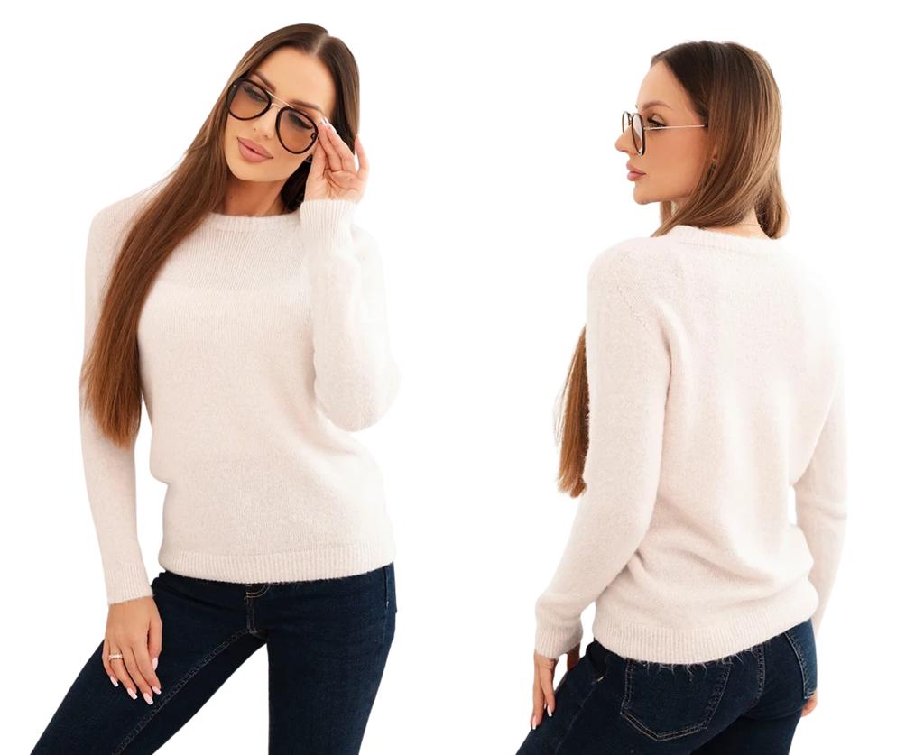 Beżowy Sweter Damski Z Domieszką Baby Alpaki