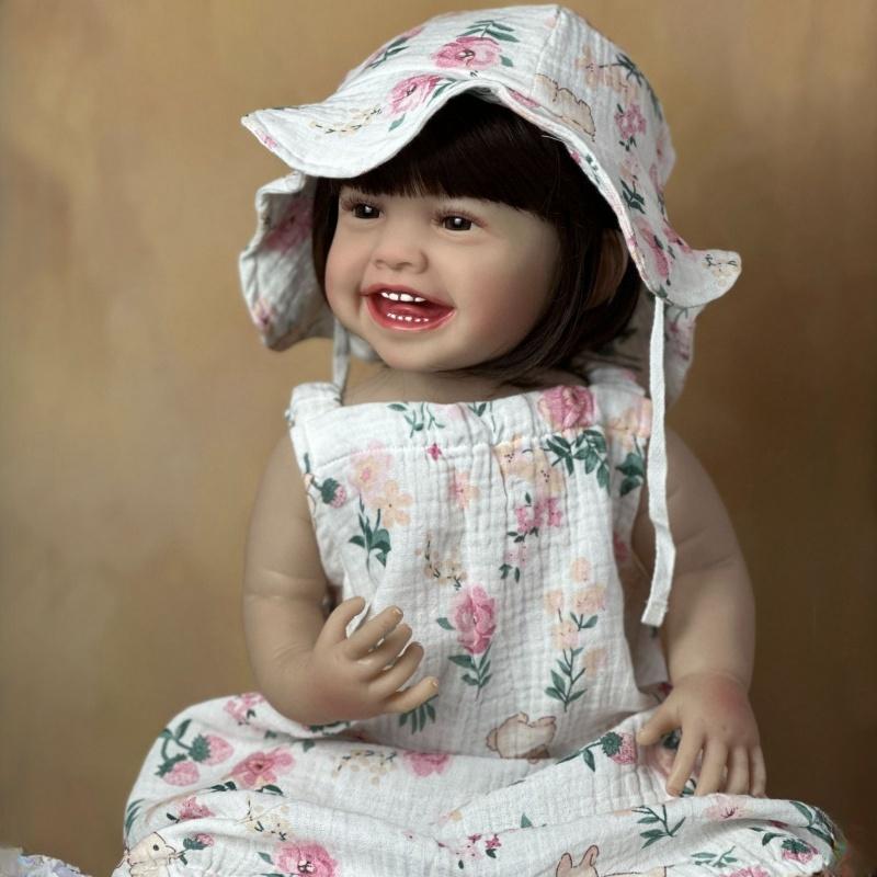 Păpușă renăscută Mila de 55 cm, finisată moale, complet din silicon, lavabilă, păpușă nou-născută drăguță, zâmbet fericit, simulare, păpuși pentru copii, jucării pentru casă de joacă