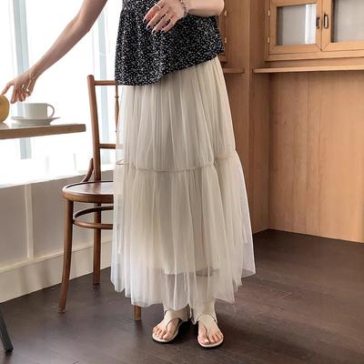 Elastic Waist Mesh Skirt Women's Spring and Summer New High Waist Thin Versatile A-word Long Skirt