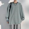 Men's Spring and Autumn Outdoor Trendy Stripe Couple Hong Kong Style Long Sleeve Round Neck T-shirt Pure Cotton Hoodie