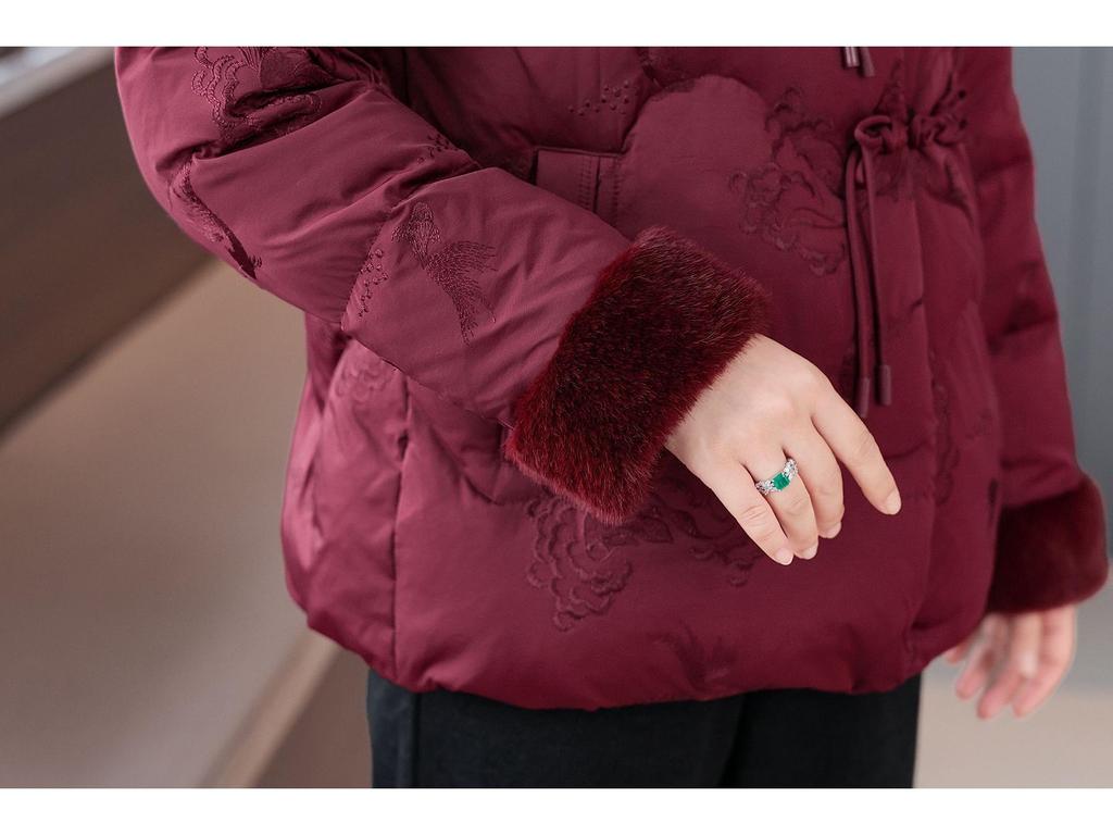 Plus Size Winter Down Coat for Mature Women - Elegant Chinese Style with Embroidery and Frog Buttons