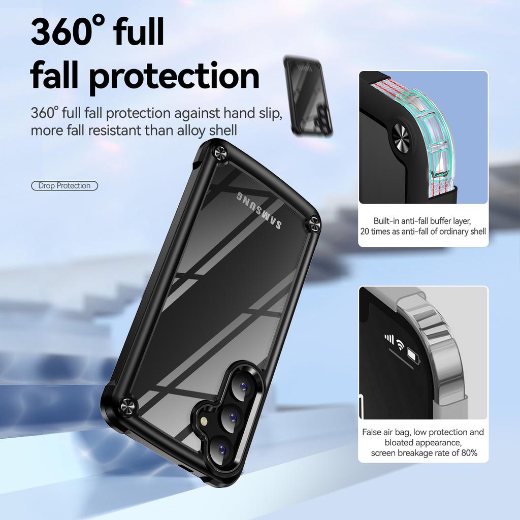 For Samsung Galaxy S25 Case Anti-Drop Alloy Lens Frame PC+TPU Phone Cover