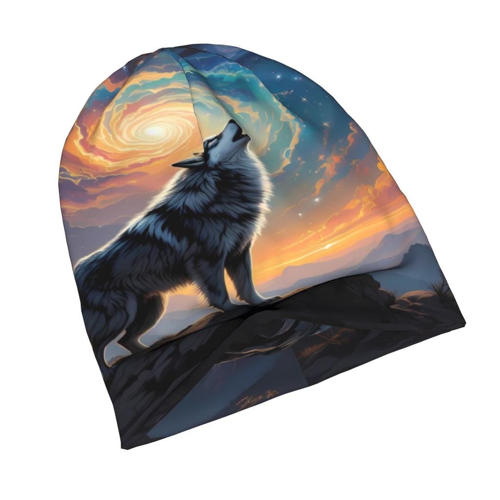 ZLIENSZUS Wolf Print Beanie Hat for & - 2D Flat Wolf Winter, Warm Stylish Adult Beanies Suitable for Streetwear, Layering, Fall Outfits, Casual Fashio