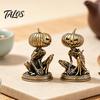 Brass Pumpkin Monsters Ornaments Solid Figurine, Distressed Statue, Vintage Skeleton Mini Figurines Sculpture for Halloween Home Office Table Holiday