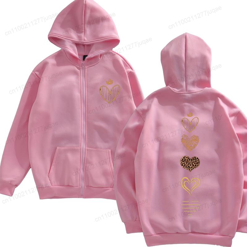 

Толстовки на молнии с принтом «Леопардовое сердце» Женские Осенние Толстовки с капюшоном Женские С длинным рукавом Женские Толстовки S