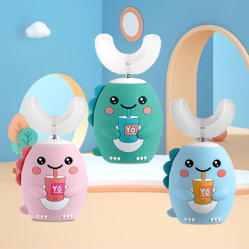360 Degree Electric Sonic Toothbrush U Shaped for Kids Children Cartoon Blue Light Smart Ultrasonic Tooth Brush USB Rechargeable
