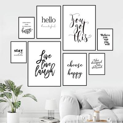 Office Inspritional English Letters Wall Art Poster Quote Canvas Painting Black White Prints Modern Home Decor Pictures HD2825